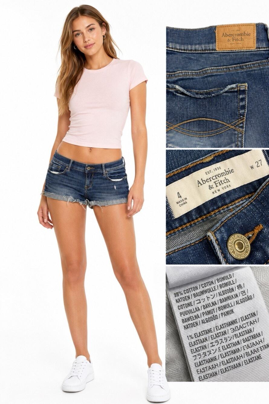 Y2K Indie Sleaze A&F Low Rise Cuffed Micro Mini Denim Shorts Sz 27 Indigo 2000s